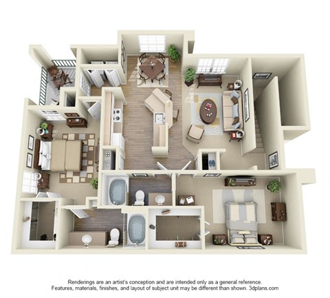 Floor plan for 2 beds, 2 baths, 1204 sqft